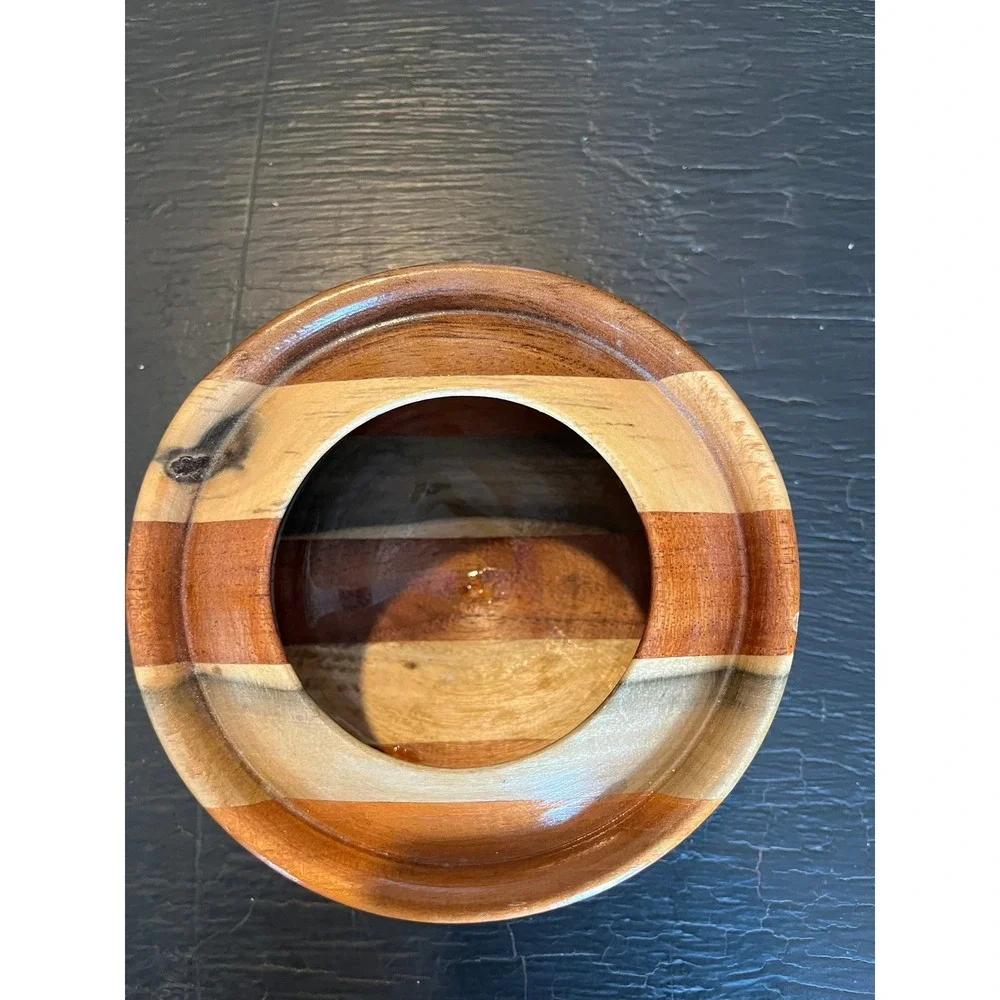 Hand Turned Wood Lidded Box Decorative Bowl Trinket‎ Jar Container